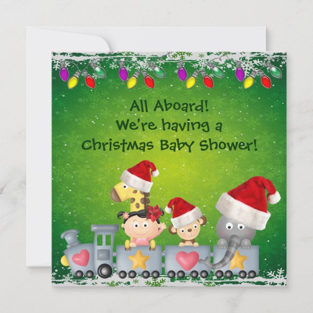 Invitación Animales y chica lindos en el navidad Baby Shower (Anverso)