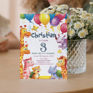 Invitación Animales zoológicos y globos fiesta de cumpleaños