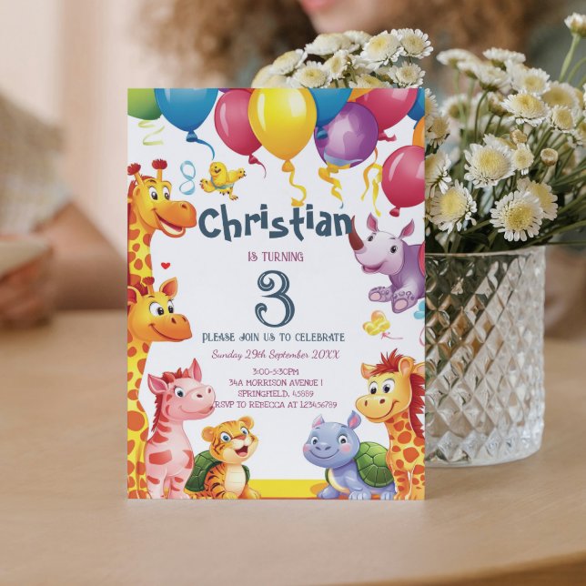 Invitación Animales zoológicos y globos fiesta de cumpleaños (Subido por el creador)