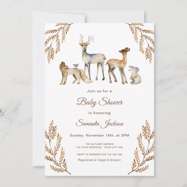 Invitación Animals Forest Woodland Baby Shower (Anverso)