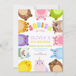 Invitación Animals Squish On Over rainbow  Birthday party