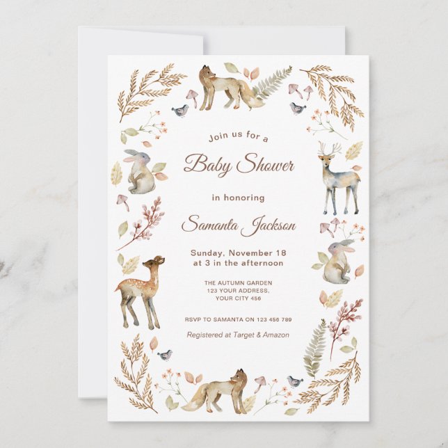 Invitación Animals Woodland Baby Shower (Anverso)