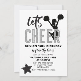 Invitación Animando Cumpleaños de porristas Plateado y Negro