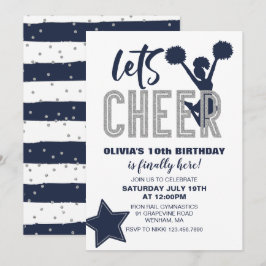 Invitación Animando Navy y Cumpleaños de Cheerleading Platead