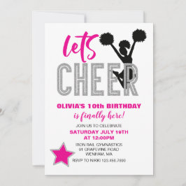 Invitación Animando Rosa Plateado Negro Cumpleaños de Porrist