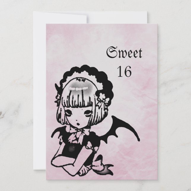 Invitación Anime Bat Chica Gótico Fantasía dulce 16 cumpleaño (Anverso)