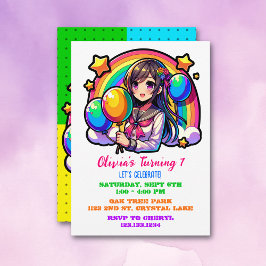 Invitación Anime Chica Colorful Pop Art Cumpleaños