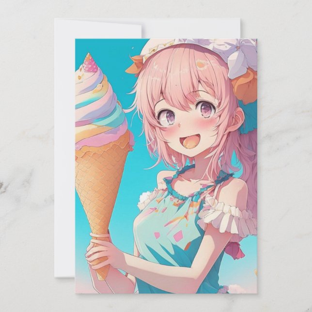 Invitación Anime Chica con la fiesta de cumpleaños del pastel (Anverso)