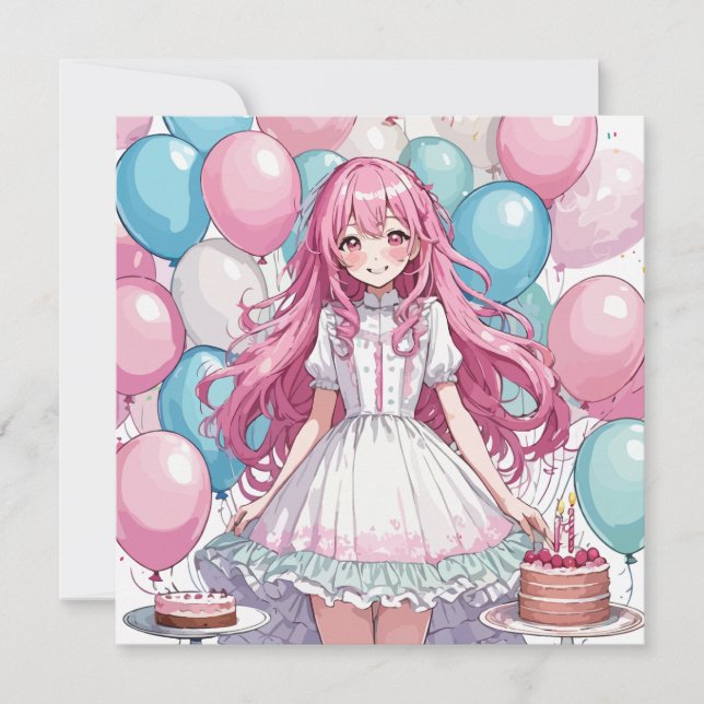 Invitación Anime chica Cumpleaños B (Anverso)