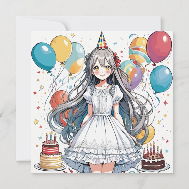Invitación Anime chica Cumpleaños C (Anverso)