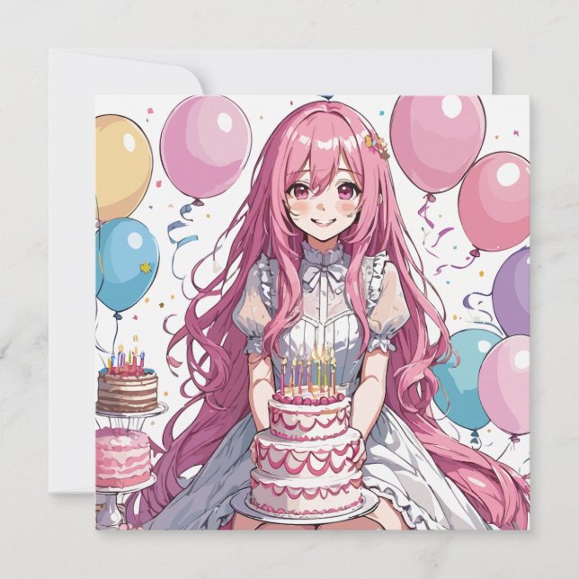 Invitación Anime chica cumpleaños D (Anverso)