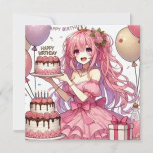 Invitación Anime chica cumpleaños rosa