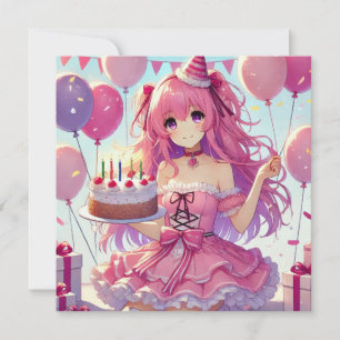 Invitación Anime chica cumpleaños rosa