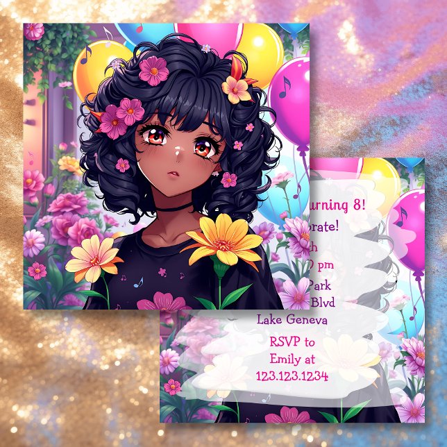 Invitación Anime Chica de color Cumpleaños Personalizado (Subido por el creador)