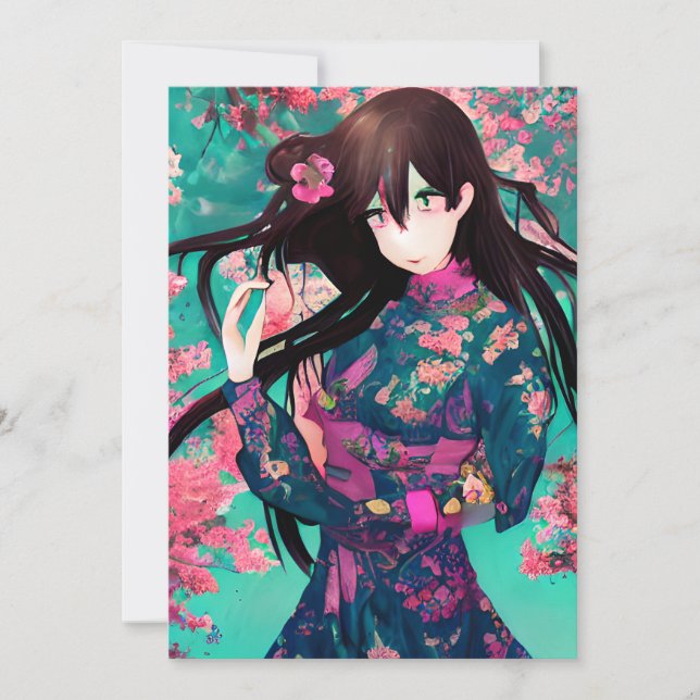 Invitación Anime Chica en fondo rosado con atardecer (Anverso)