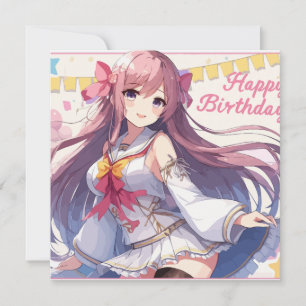 Invitación Anime Chica Feliz Cumpleaños
