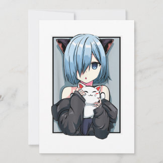 Invitación Anime Chica Neko Catgirl Pastel Kawaii Cat Manga J
