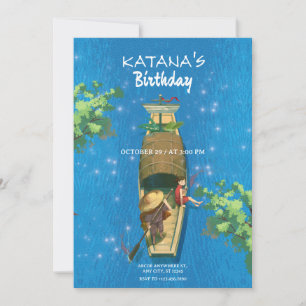 Invitación Anime de barco aventura de verano agua azul