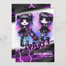 Invitación Anime Skater Chica Birday Party Skateboarding