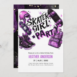Invitación Anime Skater Chica Birday Party Skateboarding