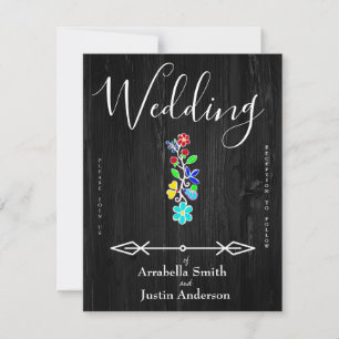 Invitación Anishinaabe Boda negro floral nativo americano