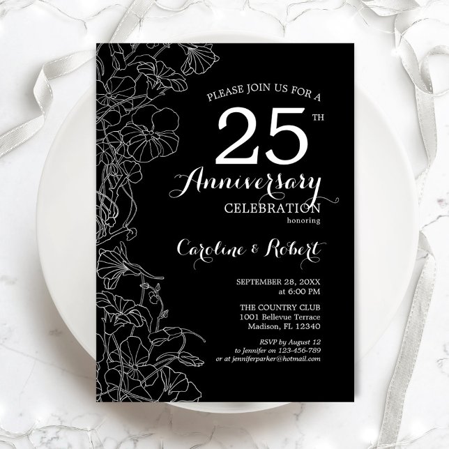 Invitación Aniversario 25 Flor Blanca y Negra (Subido por el creador)