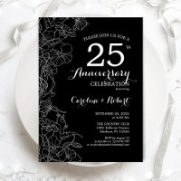 Aniversario 25 Floral Blanco y Negro