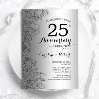 Aniversario 25 Floral Negro Plateado