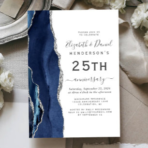 Invitación Aniversario 25 Navy Blue Agata Plata