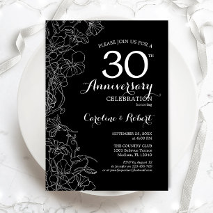 Invitación Aniversario 30 Flor Blanca Negra