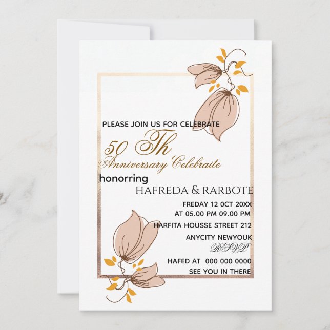 Invitación Aniversario 50, Boda Anni Vegetación (Anverso)
