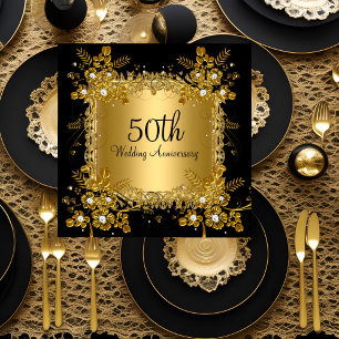Invitación Aniversario 50 de Bodas Flor de Diamante Negro Rem