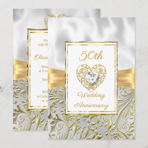 Invitación Aniversario 50 diamante Corazón Dorado Arco Floral