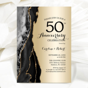 Invitación Aniversario 50 elegante negro oro