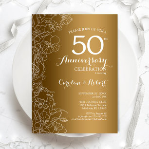 Invitación Aniversario 50 Floral Blanco Dorado