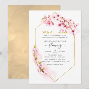 Invitación Aniversario 50 Geometric Pink Cherry Blossom