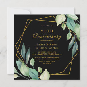 Invitación Aniversario 50 Geométrico Dorado 