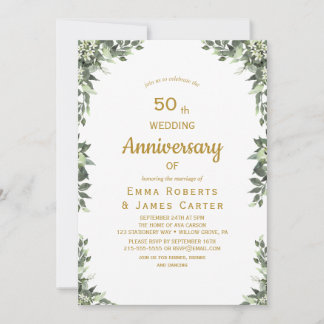 Invitación Aniversario 50 Greenery Gold