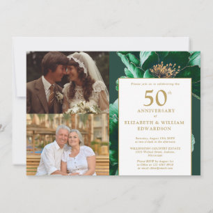 Invitación Aniversario 50 Verde Floral Entonces Y Ahora 2 Fot