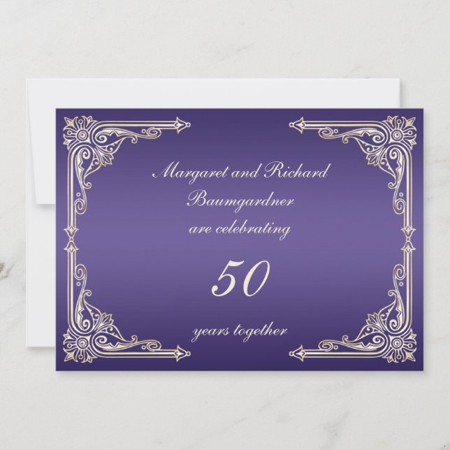 Invitación Aniversario 50 Vintage Gold Purple Scrolls (Anverso)