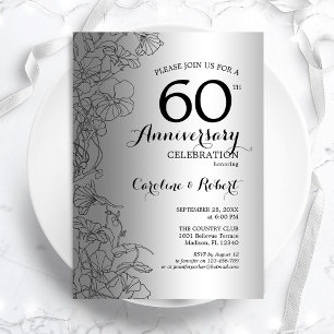 Invitación Aniversario 60 Diamond Silver Floral