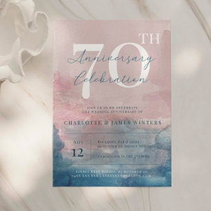Invitación Aniversario 70 en acuarela rosa y azul