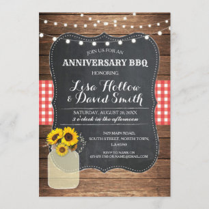 Invitación Aniversario BBQ Red Check Chalk Jar Girasol