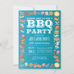 Invitación Aniversario Boda Barbacoa Cumpleaños Fiesta Parril