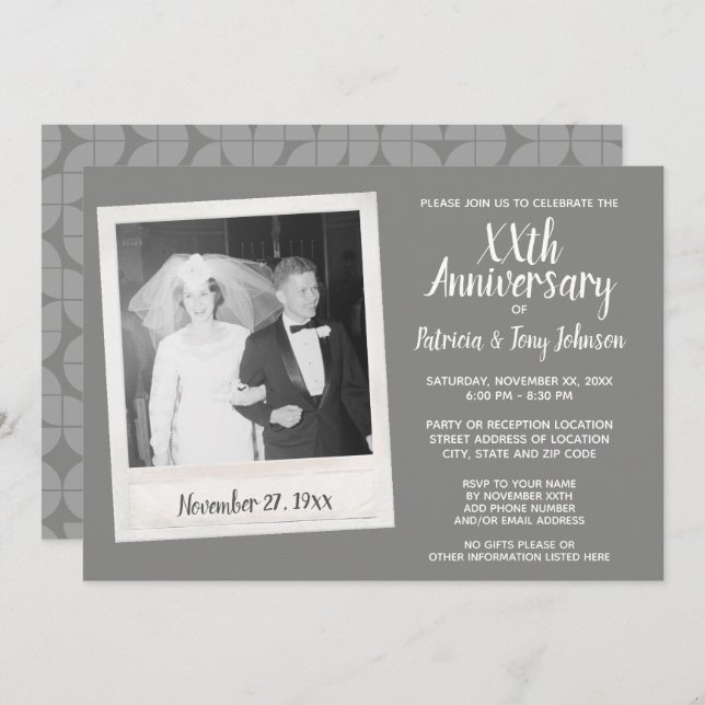 Invitación Aniversario boda con foto vintage (Anverso / Reverso)