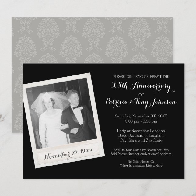 Invitación Aniversario boda con marco fotográfico vintage (Anverso / Reverso)