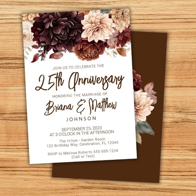 Invitación Aniversario Boda de la floración marrón beige (Subido por el creador)