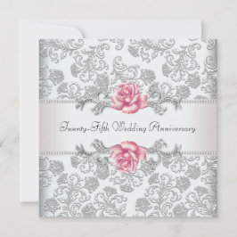Invitación Aniversario Boda de la Plata Rosa Damask Silver 25