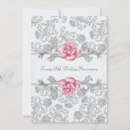 Invitación Aniversario Boda de la Plata Rosa Damask Silver 25