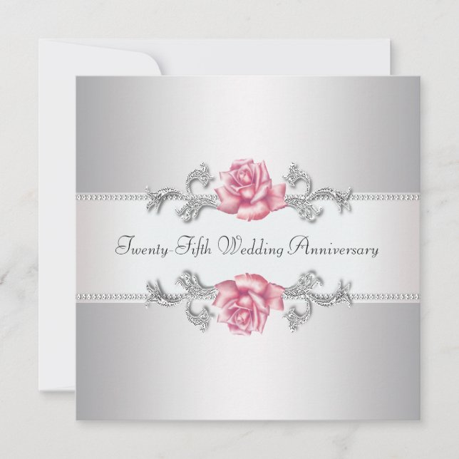 Invitación Aniversario Boda de la Plata Rosa Rosa Rosa 25 (Anverso)
